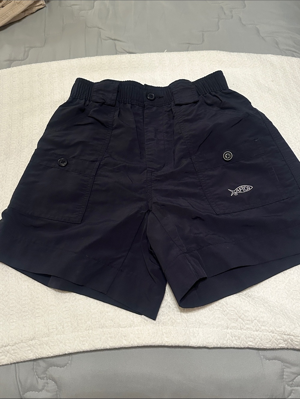 AFTCO Navy Kids Cargo Shorts with Embroidered Logo